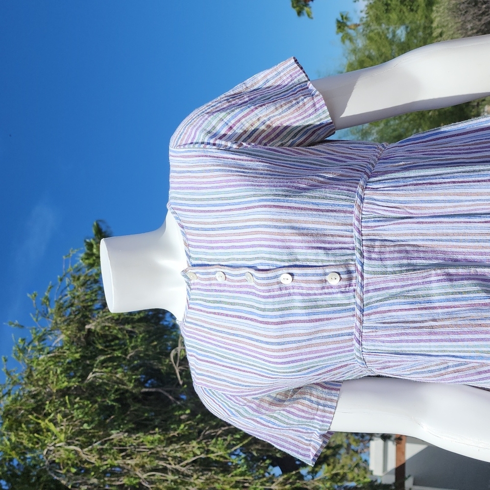 MADEWELL Striped Tiered Mini Dress XS Babydoll Swing Tunic Ruffle 100% Cotton - Picture 4 of 15